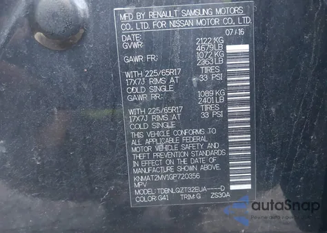 2016 Nissan Rogue Sv z USA, uszkodzony, nr VIN KNMAT2MV1GP720356